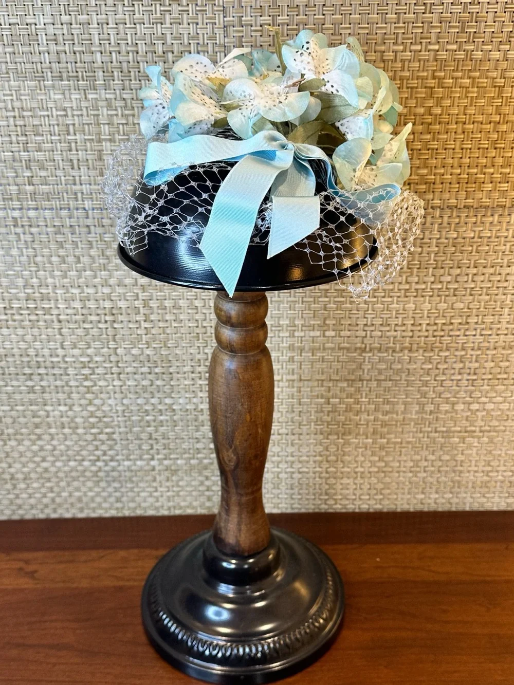 VTG 1950s Evelyn Varon Exclusive Floral Fascinator Hat Blue Lily Birdcage Veil - Picture 5 of 9